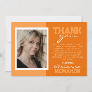 Orange & White Graduation Photo Thank You Card