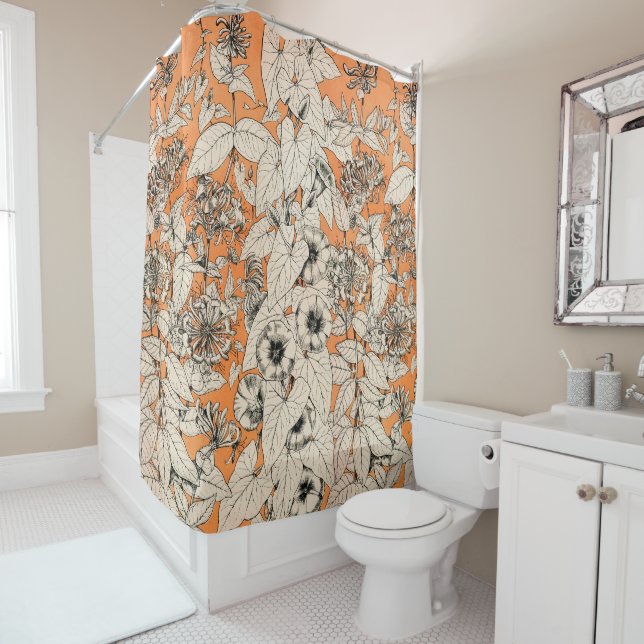 Orange White Graphic Flowers Pattern (In Situ)