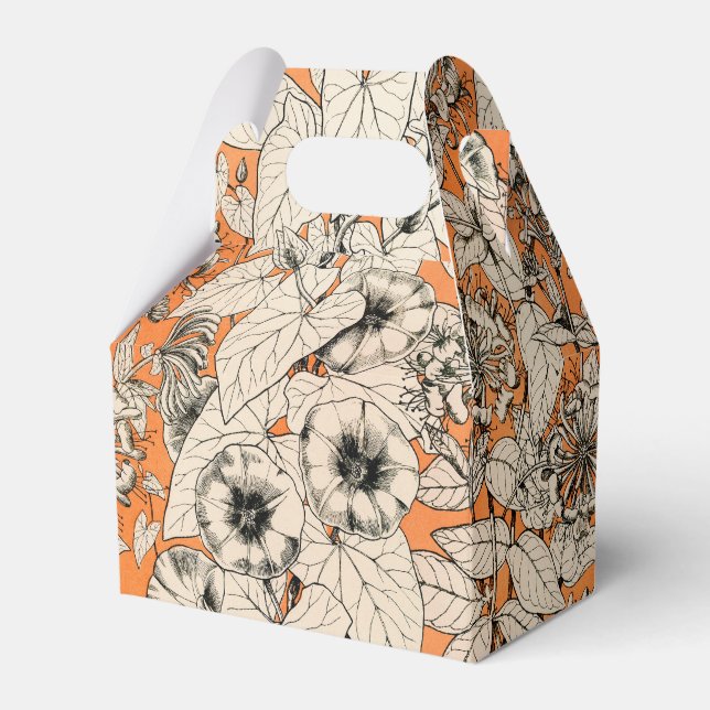 Orange White Graphic Flowers Pattern Favor Box (Front Side)
