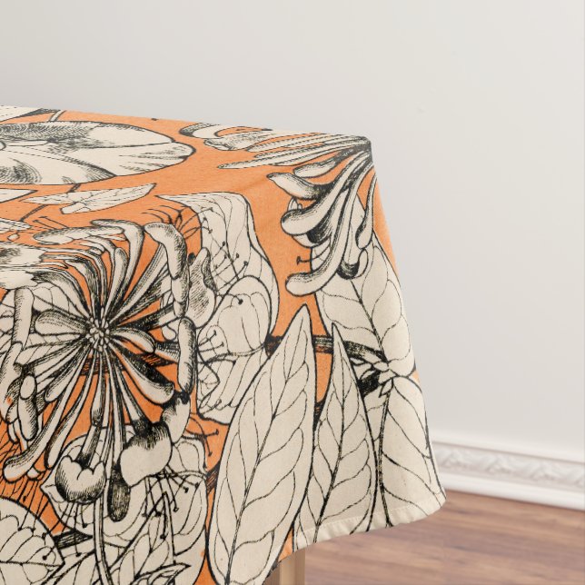 Orange White Graphic Flowers Pattern Tablecloth (In Situ)
