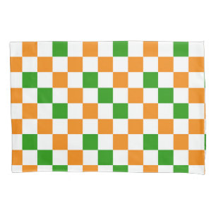 Orange White Green Checkered Pattern Design  Pillowcase