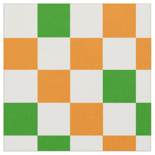 Orange White Green Chequered Pattern Design  Fabric