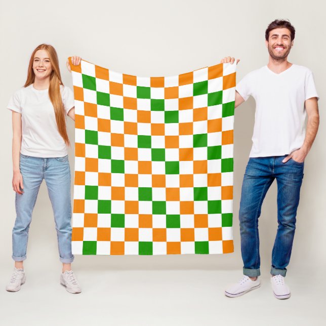 Orange White Green Chequered Pattern Design  Fleece Blanket (In Situ)
