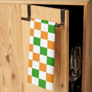 Orange White Green Chequered Pattern Design Kitchen Towel