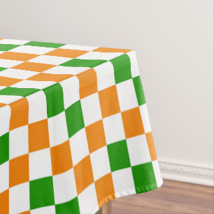 Orange White Green Chequered Pattern Design  Tablecloth