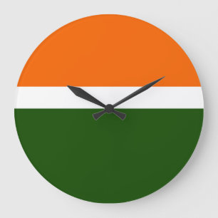 Orange White Green Plain Colour Block Design Large Clock