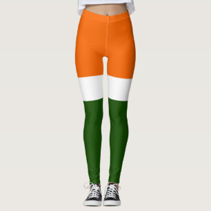 Orange White Green Plain Colour Block Design  Leggings