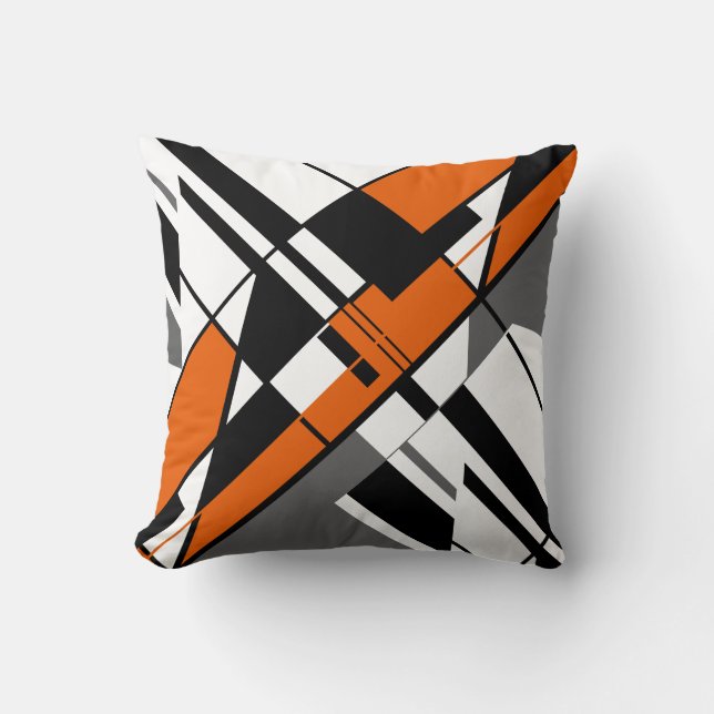 Orange, White, Grey, Black Diagonal Abstract Throw Pillow (Front)