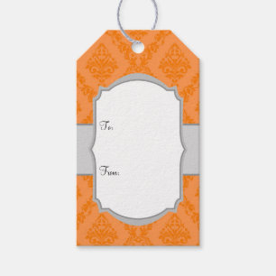 Orange White Grey Damask Gift Tags