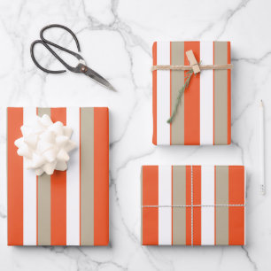 Orange White Grey Stripes    Wrapping Paper Sheet