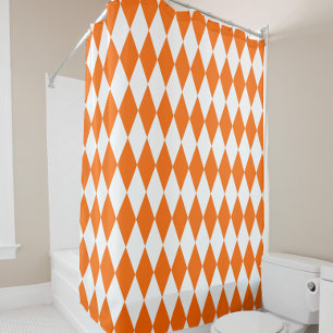 Orange White Harlequin Diamonds Checkers Design 