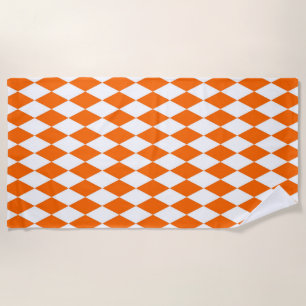 Orange White Harlequin Diamonds Checkers Design  Beach Towel