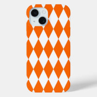 Orange White Harlequin Diamonds Checkers Design 