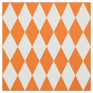 Orange White Harlequin Diamonds Checkers Design Fabric