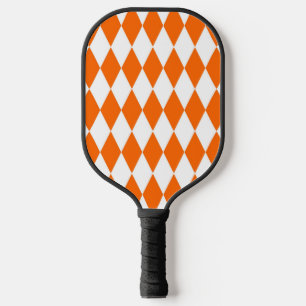 Orange White Harlequin Diamonds Checkers Design Pickleball Paddle