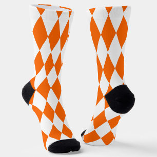 Orange White Harlequin Diamonds Checkers Design  Socks