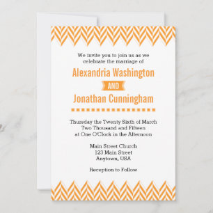 Orange White Herringbone Wedding Invitation