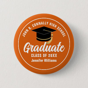 Orange White High School Graduate Custom Name Tag 2 Inch Round Button