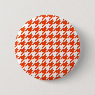 Orange White Houndstooth Check 2 Inch Round Button