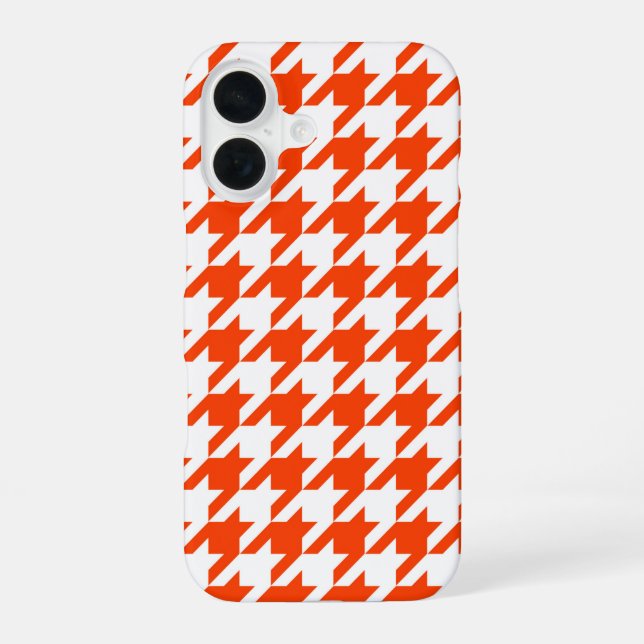 Orange White Houndstooth Check iPhone 16 Case (Back)