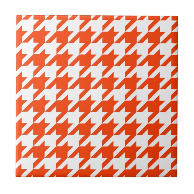 Orange White Houndstooth Check Tile (Front)
