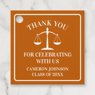 Orange White Law School Custom Graduation Party Favour Tags