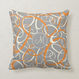 orange white loops on grey geometric pattern throw pillow