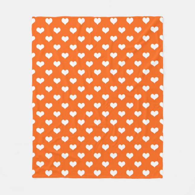 Orange White Love Heart Pattern Design  Fleece Blanket (Front)