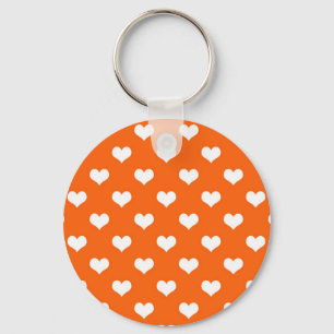Orange White Love Heart Pattern Design  Keychain
