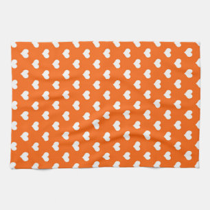 Orange White Love Heart Pattern Design Kitchen Towel