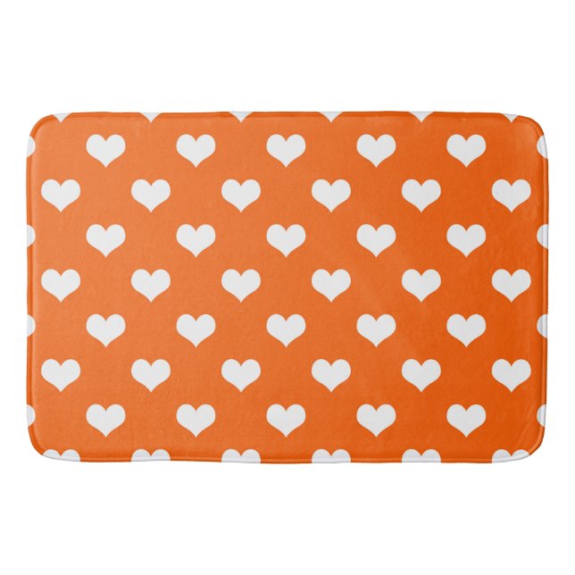 Orange White Lovely Hearts Design  Bath Mat (Front)