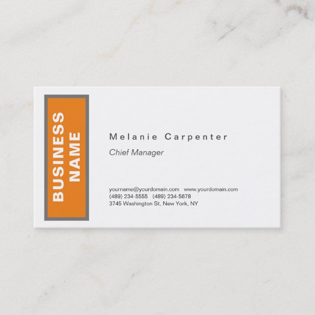 Orange White Minimalist Modern Plain Business Card (Front)