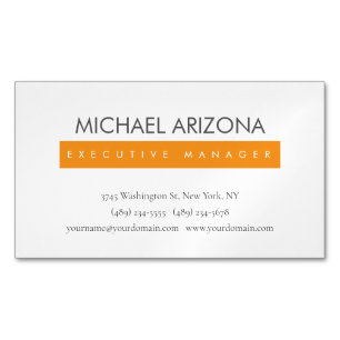 Orange & White Minimalist Simple Plain Modern Magnetic Business Card