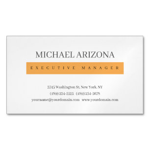 Orange & White Minimalist Simple Plain Modern Magnetic Business Card