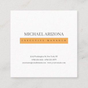Orange & White Minimalist Simple Plain Modern Square Business Card