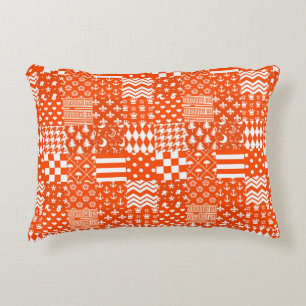Orange White Mixed Patterns Patchwork Design  Accent Pillow