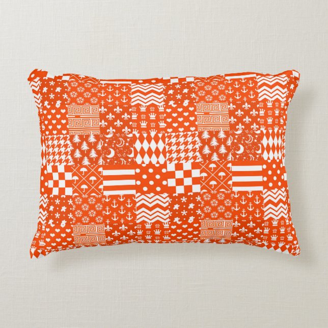 Orange White Mixed Patterns Patchwork Design  Accent Pillow (Front)