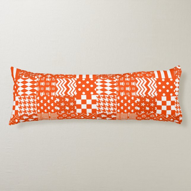 Orange White Mixed Patterns Patchwork Design  Body Pillow (Front)