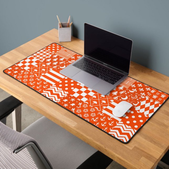 Orange White Mixed Patterns Patchwork Design  Desk Mat (Creator Uploaded)