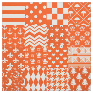 Orange White Mixed Patterns Patchwork Design  Fabric