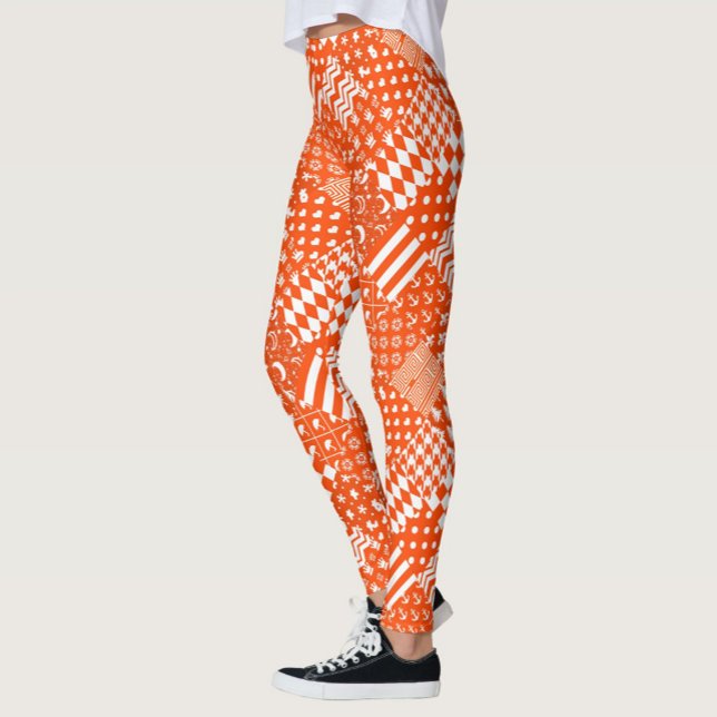 Orange White Mixed Patterns Patchwork Design  Leggings (Creator Uploaded)