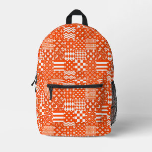 Orange White Mixed Patterns Patchwork Design Printed Backpack