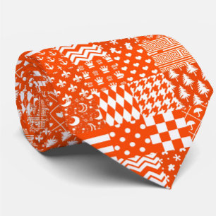 Orange White Mixed Patterns Patchwork Design  Tie