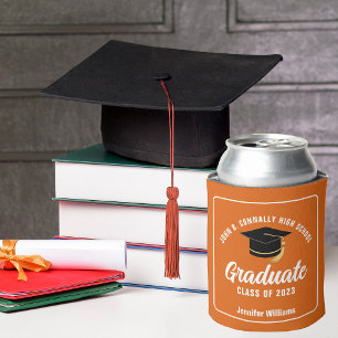 Orange White Modern Graduate Custom Graduation Can Cooler