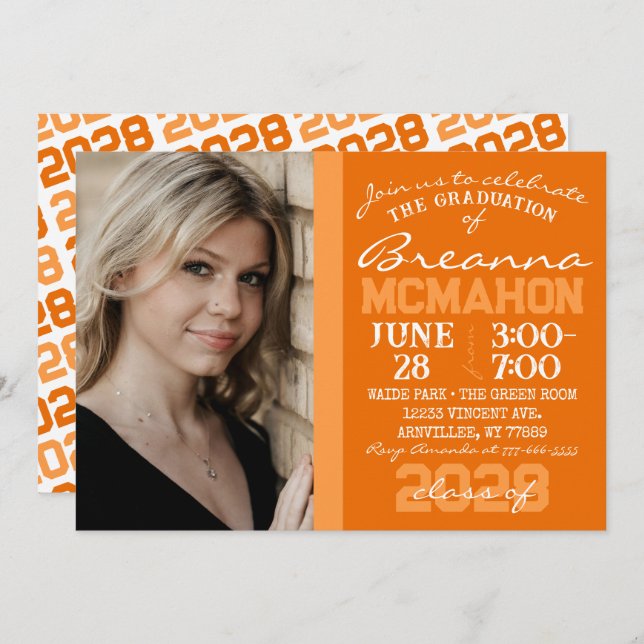Orange & White Modern Graduation Invitation (Front/Back)