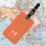 Orange white monogram initials luggage tag<br><div class="desc">A trendy orange coloured background. Personalize and add your monogram letters and full name on the front. Your contact information on the back.</div>