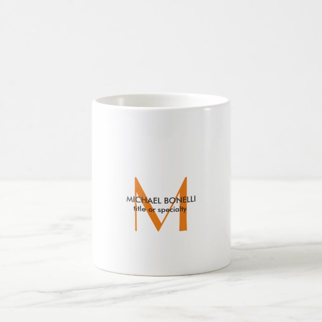 Orange White Monogram Modern Minimalist Coffee Mug (Center)