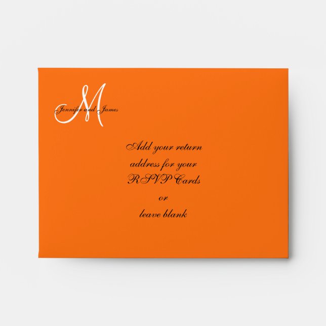 Orange White Monogram Wedding RSVP Envelope (Front)