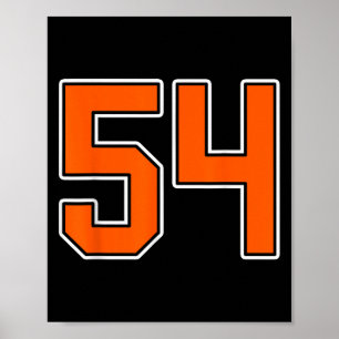 Orange White Number 54 Jersey Player Uniform #54 Poster