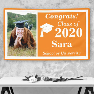 Orange White One Photo Class of 2024 Graduation Banner